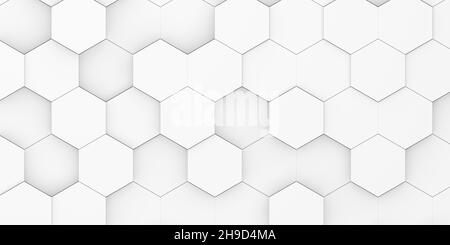Moderne blanc minimal décalé aléatoire nid d'abeille HEXAGON motif géométrique fond plat plan de dessus, vue de dessus, illustration 3D Banque D'Images