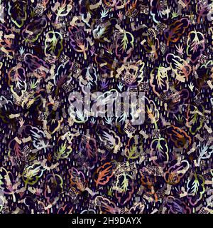 Imprimé camouflage géométrique exotique multicolore de boho.Motif de répétition détaillé pour le sol sombre automnal sans couture. Banque D'Images