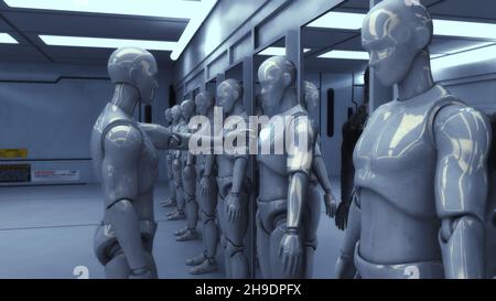 Rendu 3D.Figures humanoïdes et scène sicifi Banque D'Images
