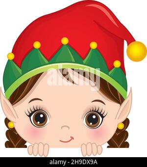 Adorable Elf Girl jouant Peekaboo.Vector Peek a Boo Elf Girl Illustration de Vecteur