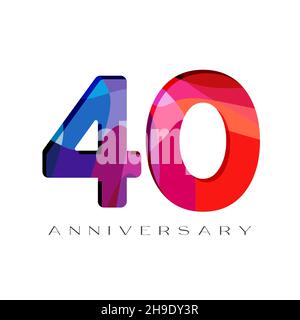 numéros du 40e anniversaire.40 ans logotype concept.Modèle de conception graphique abstrait isolé.Creative Bright 4 et 0 chiffres.Verre teinté digi Illustration de Vecteur