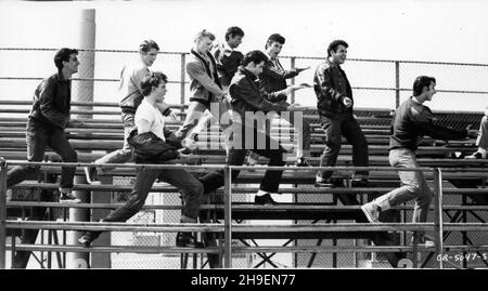 DATE DE SORTIE: 13 juin 1978 TITRE: Grease STUDIO: Paramount Pictures DIRECTEUR: Randal Kleiser PARCELLE: Good Girl Sandy Olsson et Greaser Danny Zuko sont tombés amoureux au cours de l'été.Quand ils découvrent de manière inattendue, ils sont maintenant dans la même école secondaire.AVEC: JOHN TRAVOLTA comme Danny et OLIVIA NEWTON comme Sandy.(Image de crédit : © Paramount Pictures /Entertainment Pictures) Banque D'Images