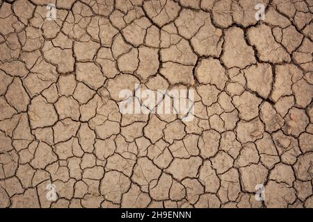 Boue sèche craquelée texture du sol.Fond d'une rivière séchée Banque D'Images