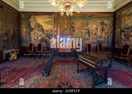 Détail de l'abbaye de Holyrood en ruines au Palais de Holyroodhouse à Édimbourg, Écosse, Royaume-Uni Banque D'Images