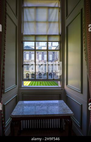 Détail de l'abbaye de Holyrood en ruines au Palais de Holyroodhouse à Édimbourg, Écosse, Royaume-Uni Banque D'Images