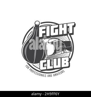 Sport de boxe, club de combat ou vecteur de kickboxing icône de MMA arts martiaux Box ou Muay Thai lutling club de sport et centre d'entraînement icône avec le poing dedans Illustration de Vecteur