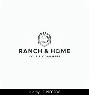 Design minimaliste DU logo hexagonal RANCH HOME Horse Illustration de Vecteur