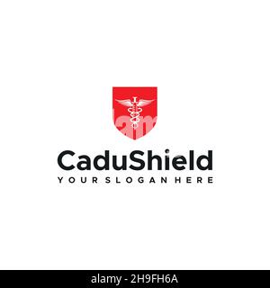 Design minimaliste du logo CaduShield Caduceus Wings Illustration de Vecteur