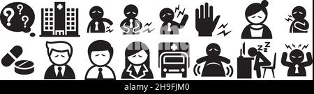 Office syndrome Icon set solide rempli glyph pack collection vecteur transparent arrière-plan pour les applications mobiles et les conceptions Web Illustration de Vecteur