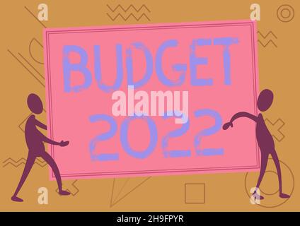 Affichage conceptuel Budget 2022.Concept d'entreprise estimation des revenus et des dépenses pour l'année prochaine ou en cours deux collègues qui ont une grande taille Banque D'Images