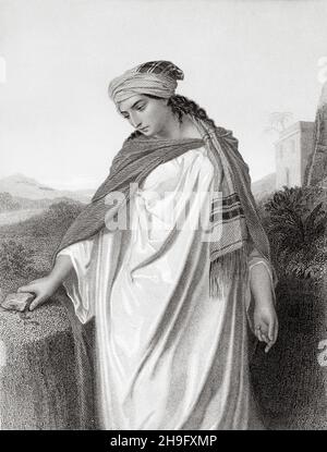 Zipporah, femme midianite de Moïse et une des sept filles de Jéthro, prêtre de Madian.Ancienne illustration gravée du XIXe siècle de Mugères de la Biblia par Joaquin Roca y Cornet 1862 Banque D'Images