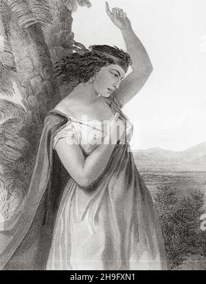 Deborah était une prophétesse et la quatrième personne qui a servi comme juge d'Israël avant la monarchie, était le seul juge que la Nation d'Israël avait dans les temps anciens.Ancienne illustration gravée du XIXe siècle de Mugères de la Biblia par Joaquin Roca y Cornet 1862 Banque D'Images