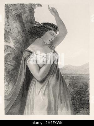 Deborah était une prophétesse et la quatrième personne qui a servi comme juge d'Israël avant la monarchie, était le seul juge que la Nation d'Israël avait dans les temps anciens.Ancienne illustration gravée du XIXe siècle de Mugères de la Biblia par Joaquin Roca y Cornet 1862 Banque D'Images