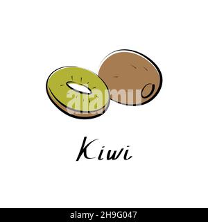 Illustration plate de dessin animé vectoriel kiwi.Logo fruits et légumes frais. Illustration de Vecteur