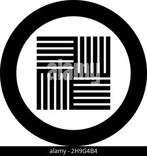 Carrelage forme carrée parquet matériau en bois lamellé panneau de planche icône en cercle rond noir couleur vecteur illustration image style de contour solide Illustration de Vecteur