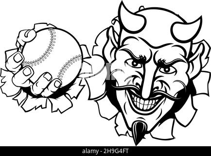 Diable Satan Baseball Sports balle mascotte dessin animé Illustration de Vecteur