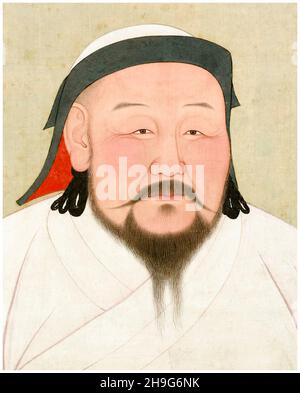 Kublai Khan (1215-1294), empereur de l'Empire mongol (1260-1294), portrait peint par Araniko (Anige), 1294 Banque D'Images