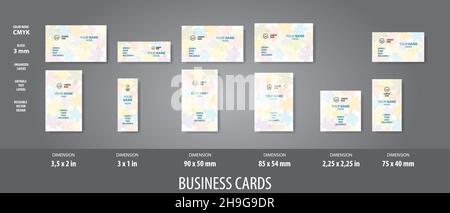 Modèles de cartes de visite dans des formats utilisés dans différents pays du monde entier.Modèle graphique vectoriel entièrement modifiable, calques organisés, éditab Illustration de Vecteur