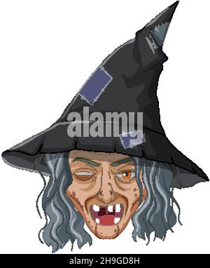 Méchant vieux visage de sorcière sur fond blanc illustration Illustration de Vecteur