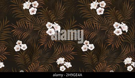 Motif exotique tropical sans couture avec fleurs blanches dans des feuilles tropicales.Illustration 3D dessinée à la main.Idéal pour les papiers peints, l'impression de tissus, wrapp Banque D'Images