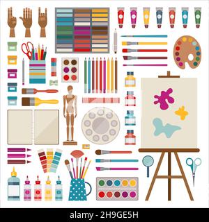 Fournitures d'art matériel d'artiste et outils de peinture Illustration de Vecteur