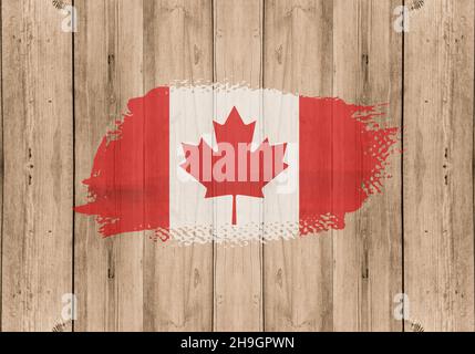 Drapeau du Canada, grunge, sur fond de bois Banque D'Images