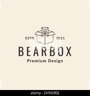 boîte carton ligne avec ours mignon logo symbole icône vecteur graphique design illustration idée créative Illustration de Vecteur