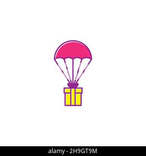 Parachute Jouet Avec Boîte-cadeau Logo Symbole Icône Vecteur