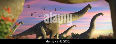 Alamosaurus, groupe de dinosaures de la période du Crétacé tardif Banque D'Images