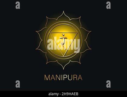 Manipura, symbole chakra du plexus solaire.Modèle de logo jaune ang or, mandala coloré.Illustration vectorielle de l'élément de méditation spirituelle isolée Illustration de Vecteur