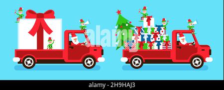 Grande boîte cadeau avec noeud rouge pour le camion de père Noël Illustration de Vecteur