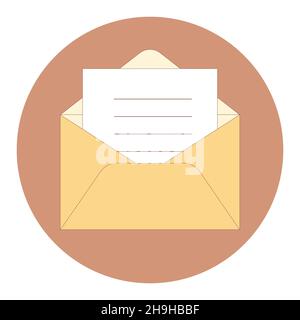 Enveloppe ouverte avec une lettre à l'intérieur de l'icône.Communication, message, e-mailPour des sujets tels que les informations, les invitations, les rapports Illustration de Vecteur