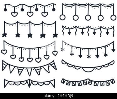 Ensemble d'illustrations vectorielles isolées de guirlandes dessinées à la main.Collection de décorations pour les caniche pour les fêtes.Paquet de groutage Illustration de Vecteur