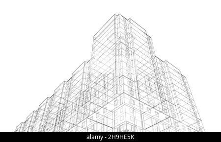 Modèle à structure filaire d'un bâtiment à plusieurs étages Banque D'Images