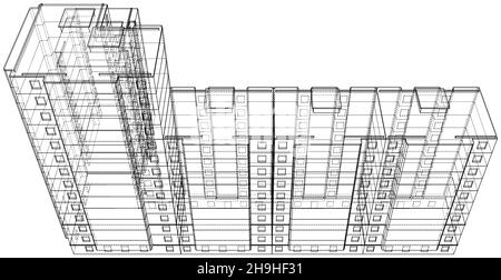 Modèle à structure filaire d'un bâtiment à plusieurs étages Banque D'Images