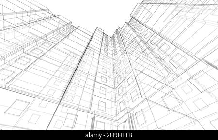 Modèle à structure filaire d'un bâtiment à plusieurs étages Banque D'Images