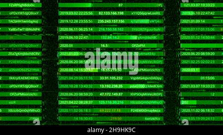 Liste des données et des mots de passe.Animation.Base de données avec adresses IP et mots de passe.Accès aux données personnelles, adresses et mots de passe des utilisateurs du réseau.Ha Banque D'Images