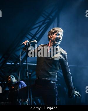 Mercury Rev garniture de pavillon deuxième jour du festival Green Man 2014 à Glanusk Park, au sud du pays de Galles Banque D'Images