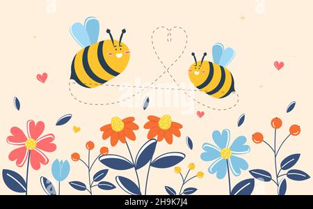 Arrière-plan avec abeille Illustration de Vecteur