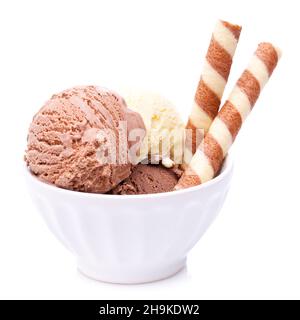 glace, nourriture, tasses de crème glacée, chocolat, fond,blanc, lignes, gaufrettes, crème glacée au nougat, crème glacée,fermer, glace à la vanille, dessert, gâteau, vanille, Banque D'Images