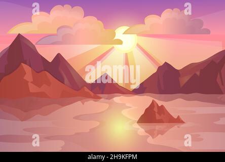 Coucher du soleil sur la montagne Illustration de Vecteur