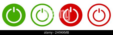 Icône Marche-Arrêt.Ensemble de boutons d'alimentation.Icônes rouges et vertes.Illustration vectorielle isolée sur fond blanc Illustration de Vecteur
