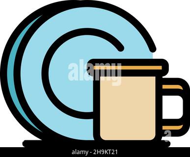 Icône plaque à mug.Contour mug plaque vecteur icône couleur plat isolé Illustration de Vecteur