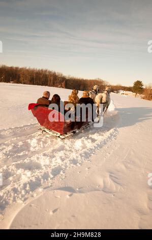 Promenade en traîneau d'hiver, Allegra Farm, East Haddam, Connecticut, États-Unis Banque D'Images