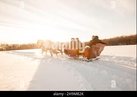 Promenade en traîneau d'hiver, Allegra Farm, East Haddam, Connecticut, États-Unis Banque D'Images