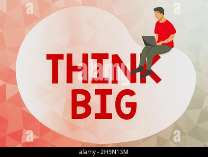 Affiche « penser grand ».Mot écrit sur pour planifier quelque chose de haute valeur pour ceux eux-mêmes ou pour la préparation Résumé diffusion message en ligne, Global Banque D'Images