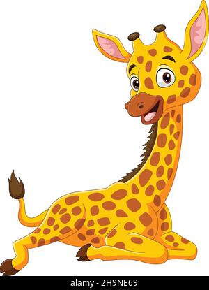 Dessin animé drôle petite girafe assis Illustration de Vecteur