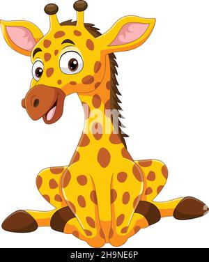 Dessin animé drôle petite girafe assis Illustration de Vecteur