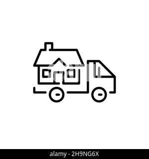 Icône déménagement et déménagement de maisons.Camion transportant une maison.Pixel Perfect, icône de contour modifiable Illustration de Vecteur