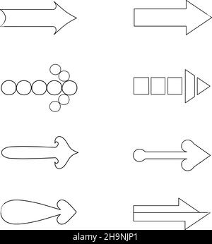 Ensemble de flèches vectorielles transparentes dessinées à la main dans différents styles avec dessin au trait noir Illustration de Vecteur